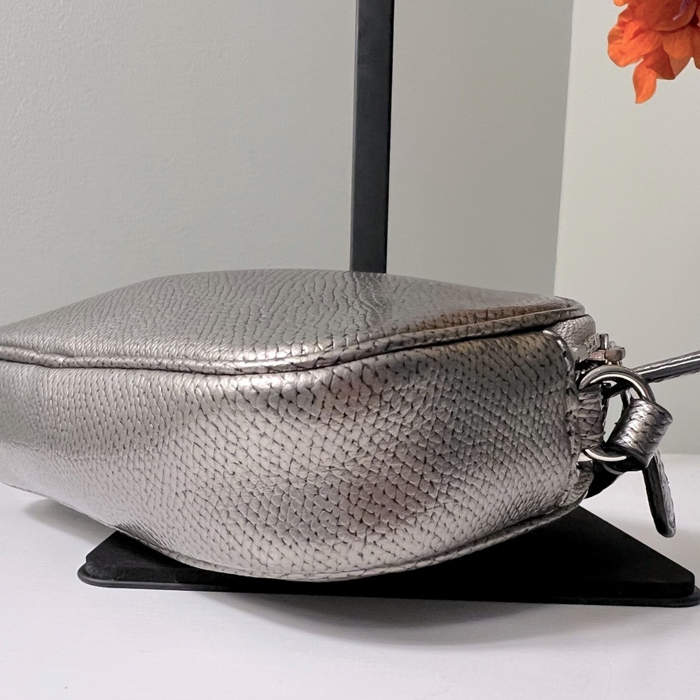 Coach Metallic Silver Leather Mini Crossbody Bag with Turnlock Bow Detail - Picture 8 of 12